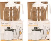 2x stuks theepotten met witte deksel en handvat 1 liter - Glazen thee/koffie potten - 1000 ml theepot