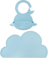 Bavoir et set de Navaris en silicone Navaris - Bavoir avec réceptacle pour bébé - Set de table antidérapant nuage - Sans BPA - Vert menthe