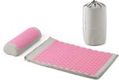 Navaris acupressuurmat met kussen - Spijkermat - Voor rug, nek, schouders, spieren en ontspanning - Inclusief draagtas - Grijs/Roze