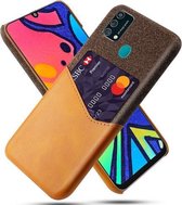 Voor Samsung Galaxy F41 Doek Textuur PC + PU lederen achterkant Schokbestendig hoesje met kaartsleuf (oranje)