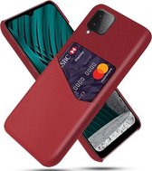Voor Samsung Galaxy M12 Doek Textuur PC + PU lederen achterkant Schokbestendig hoesje met kaartsleuf (rood)