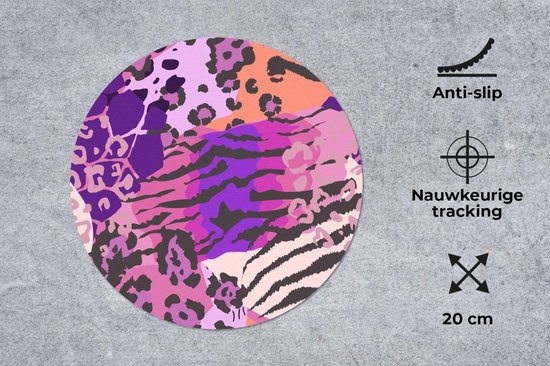 Muismat rond 20x20 cm - Mousepad Dieren - Panterprint - Roze - Ronde muismatten
