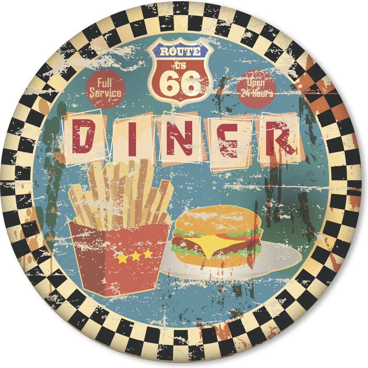 Muismat rond 30x30 cm - Mousepad Eten - Vintage - Amerika - Tekening - Ronde muismatten