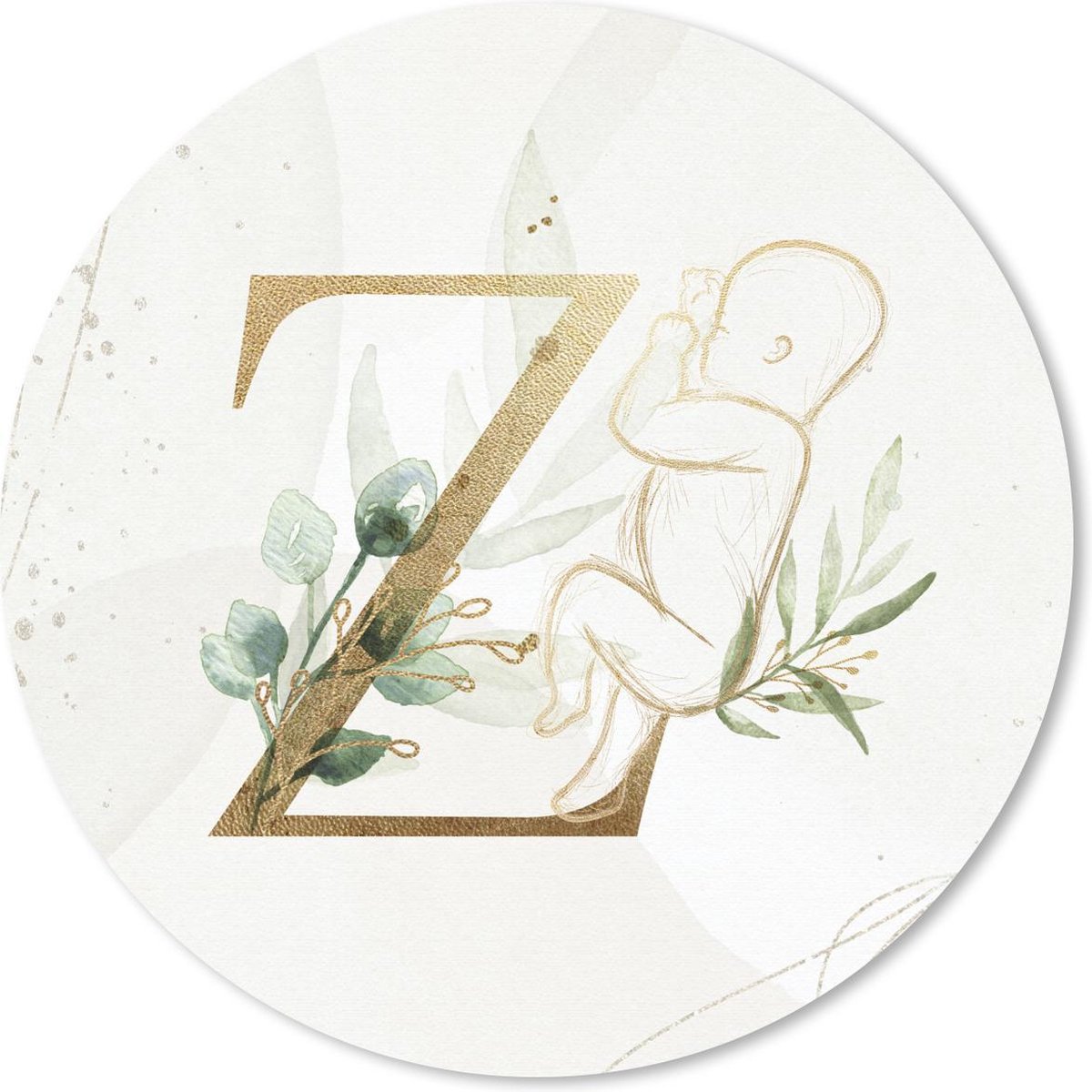 Muismat rond 20x20 cm - Mousepad Letters - Z - Kinderen - Goud - Geboorte - Ronde muismatten