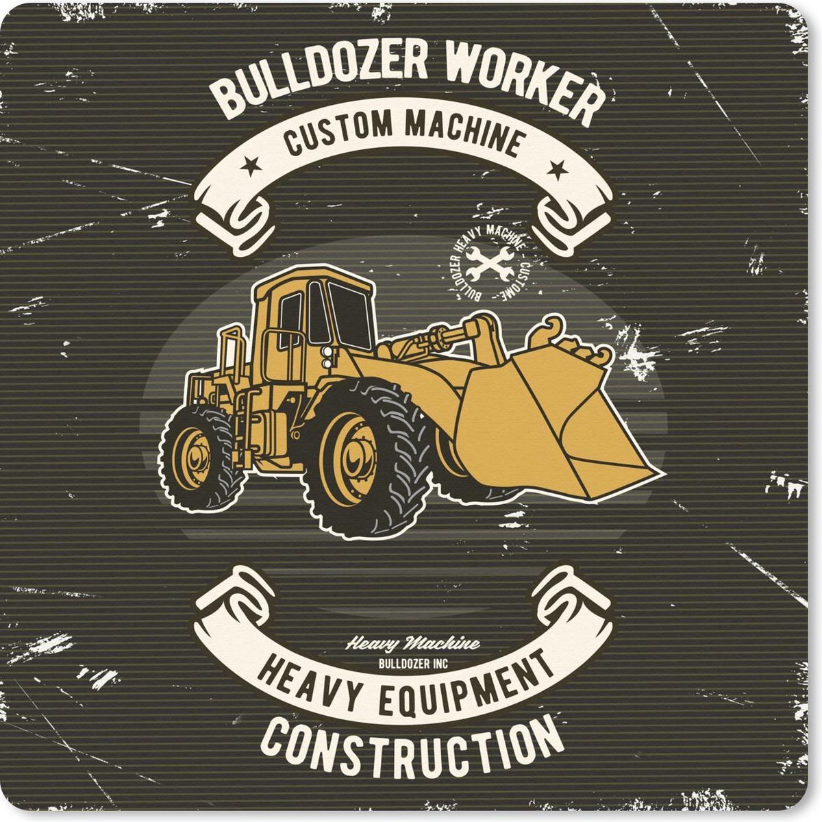 Muismat 30x30 cm - Mousepad Bulldozer - Vintage - Banner - Muismatten