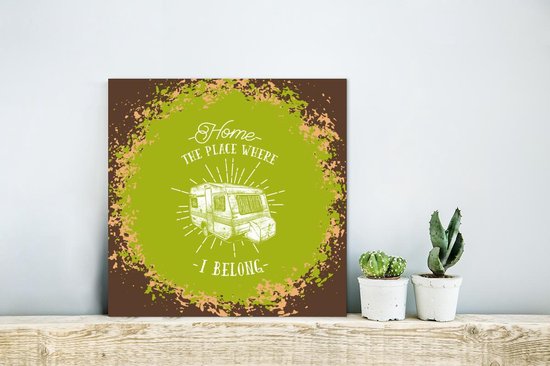 Plaque murale Métal - Décoration murale Métal - Vintage - Caravane - Vert - 20x20 cm - Dibond