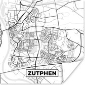 Poster Kaart - Zutphen - Zwart - Wit - 100x100 cm XXL