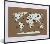 Fotolijst incl. Poster - Wereldkaart - Dieren - Bruin - 40x30 cm - Posterlijst