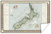 Poster Kaart - Nieuw-Zeeland - Vintage - 30x20 cm