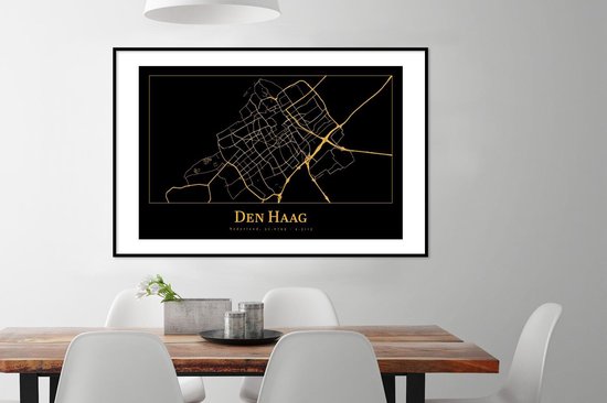 Cadre photo avec affiche - Plan de la ville - La Haye - Or - Zwart - 120x80 cm - Cadre pour affiche