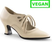 Victorian-03 Pump with short heel and shoe laces cream matt - (EU 37 = US 7) - Funtasma