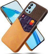 Voor OnePlus 9R Doek Textuur PC + PU lederen achterkant Schokbestendig hoesje met kaartsleuf (oranje)