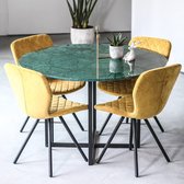 Marmeren Eettafel Rond –  India Green (Kruis Onderstel) - 160 cm  - Gezoet