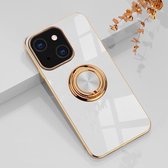6D galvaniseren siliconen beschermhoes met volledige dekking en magnetische ringhouder voor iPhone 13 (wit)