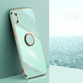 XINLI rechte 6D plating gouden rand TPU schokbestendige hoes met ringhouder voor iPhone XS (mintgroen)