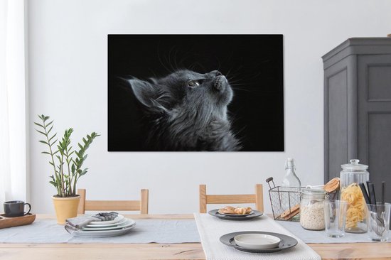 Tableau Toile Chat - Léger - Zwart - 120x80 cm - Décoration murale