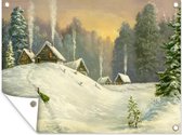 Tuinposter - Tuindoek - Tuinposters buiten - Winter - Landschap - Huis - Bos - 120x90 cm - Tuin