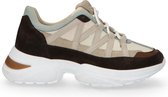 Sacha - Dames - Donkerbruine dad sneakers met blauwe details - Maat 40