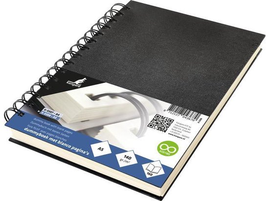 Kangaro dummyboek - A5 - zwart - met spiraal - 160 blanco pagina's - 140 grams cream papier - linnen kaft - K-5308 - Kangaro
