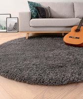 Rond hoogpolig vloerkleed shaggy Grand effen - donkergrijs 80 cm rond