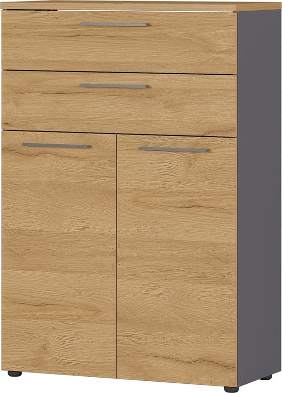 Lage archiefkast Osmond 80cm met 2 deuren & 2 open vakken - eik/grafiet