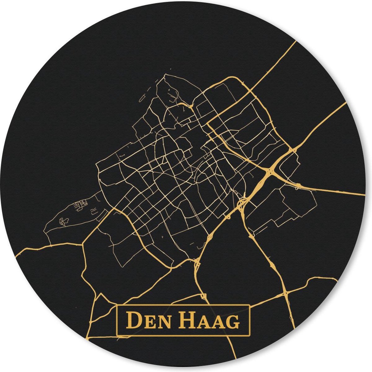 Muismat rond 20x20 cm - Mousepad Kaart - Den Haag - Luxe - Goud - Zwart - Ronde muismatten