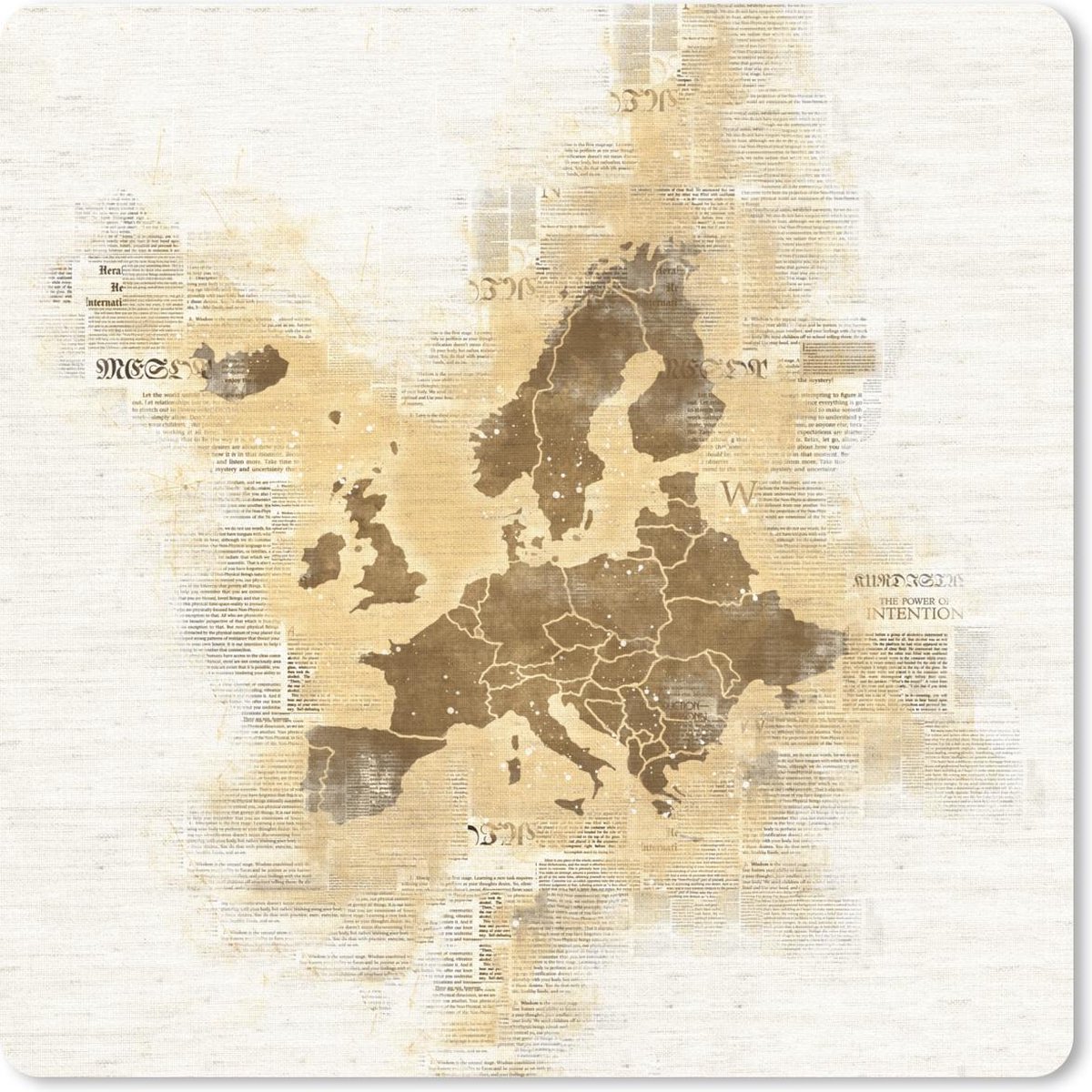 Muismat 30x30 cm - Mousepad Europa - Kaarten - Papier - Waterverf - Muismatten