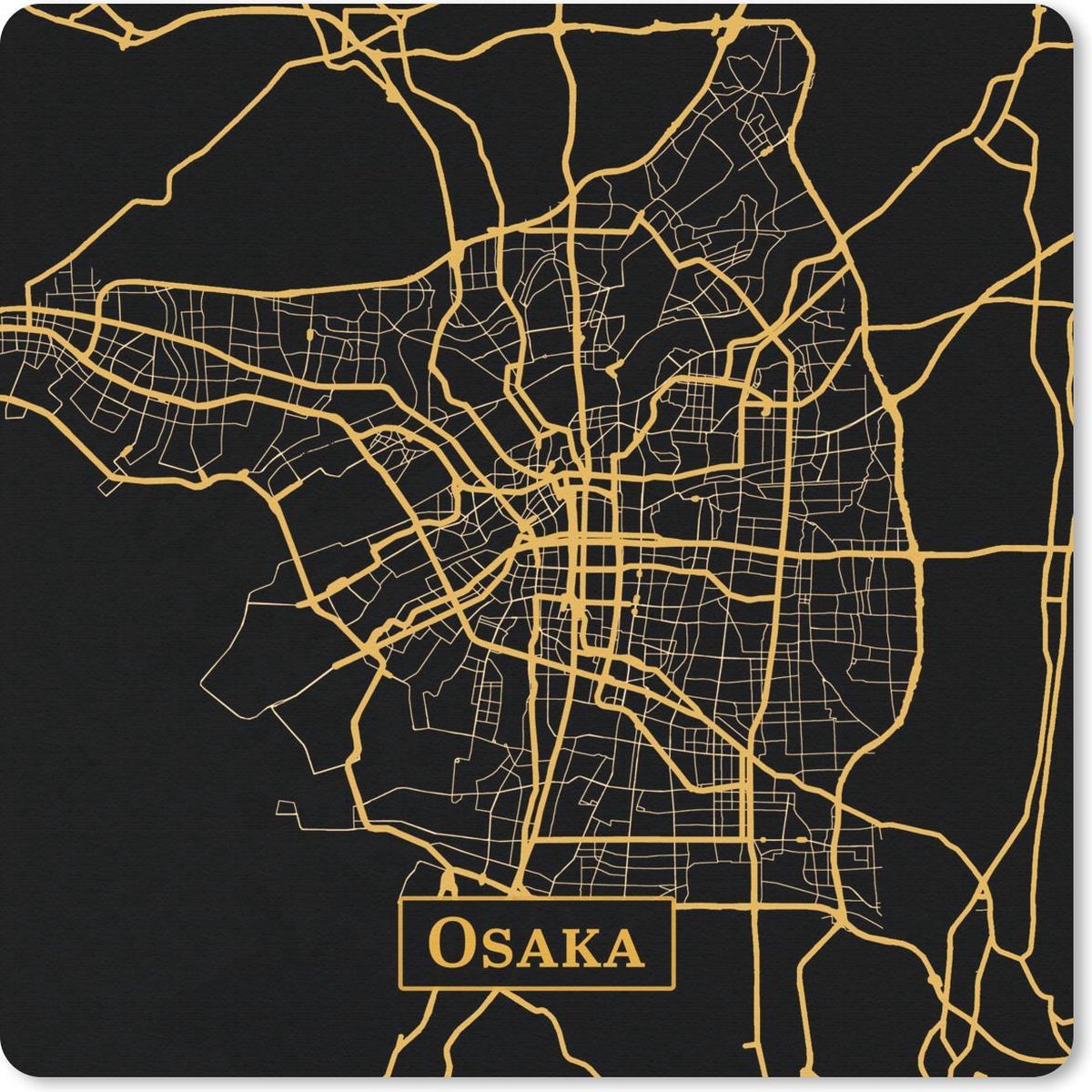 Muismat 30x30 cm - Mousepad Stadskaart - Osaka - Goud - Zwart - Muismatten