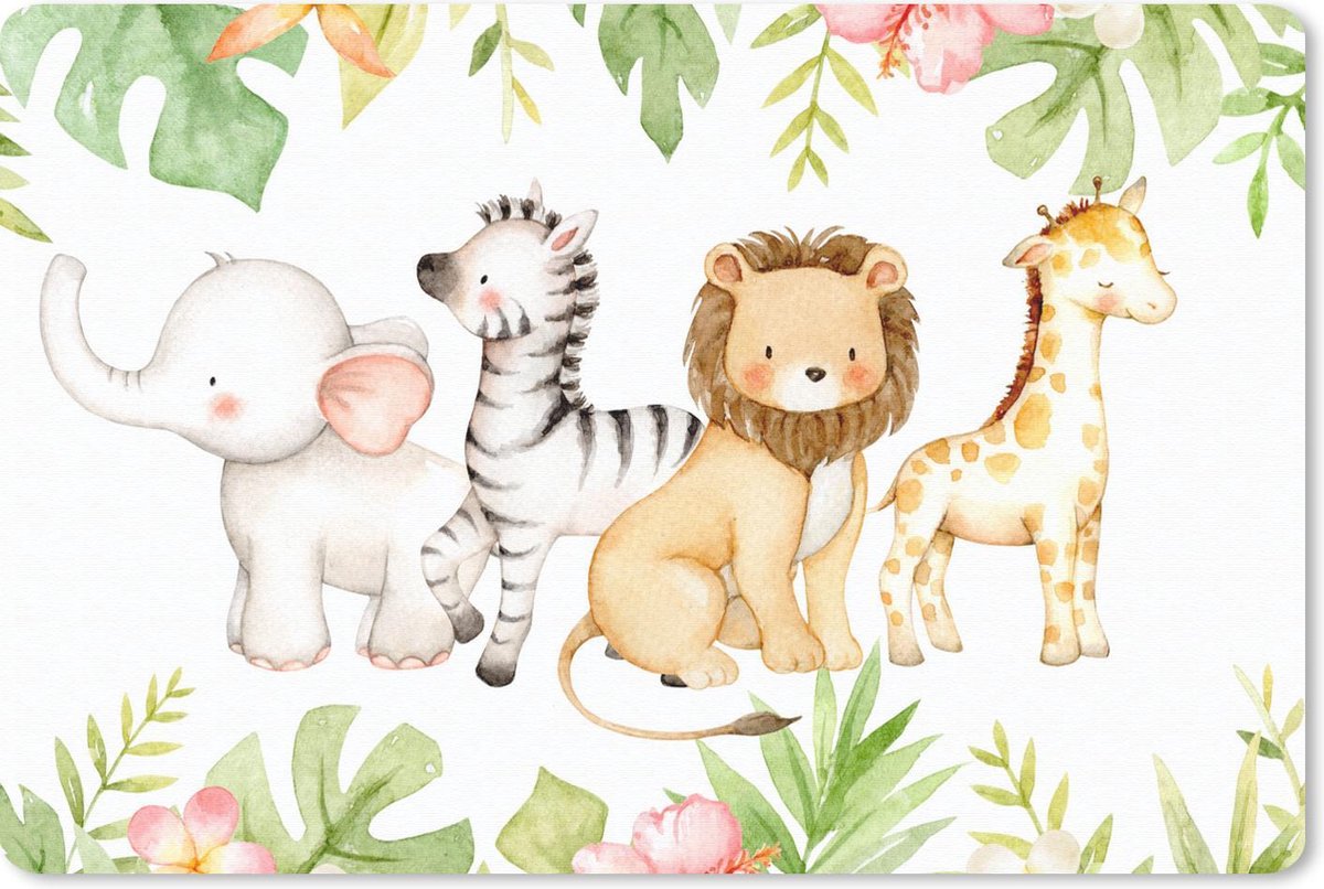 Bureau onderlegger - Muismat - Bureau mat - Jungle - Dieren - Aquarelverf - 60x40 cm