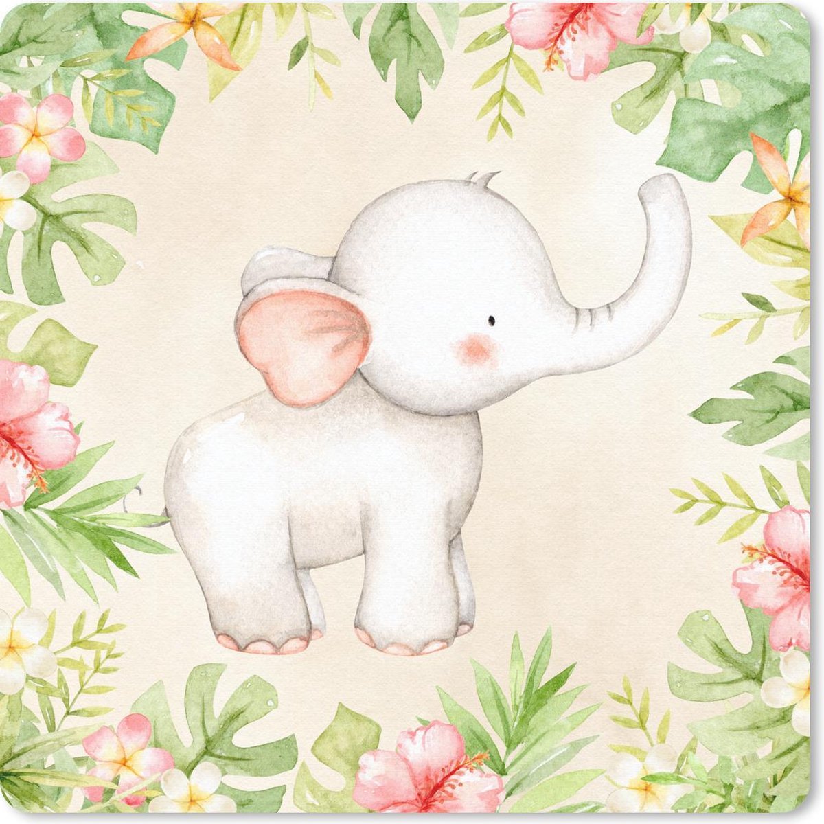 Muismat 20x20 cm - Mousepad Jungle - Bloemen - Olifant - Muismatten
