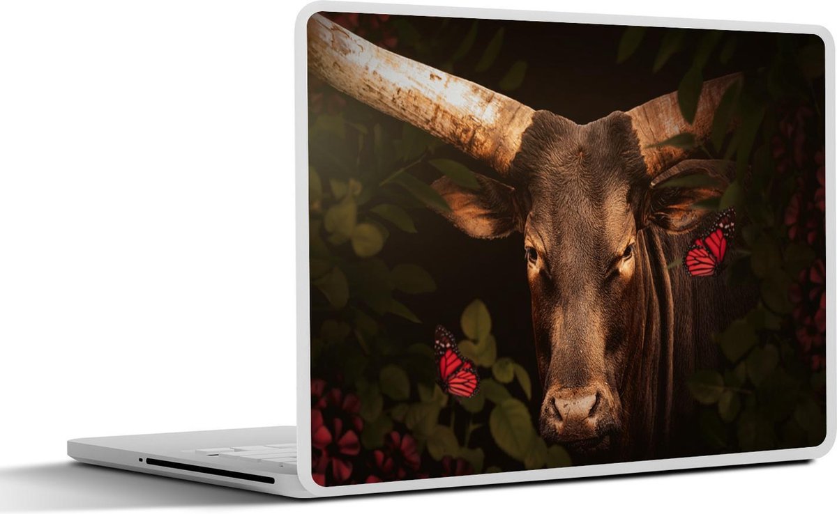Laptop sticker - 12.3 inch - Jungle - Koe - Vlinder - Planten - 30x22cm - Laptopstickers - Laptop skin - Cover