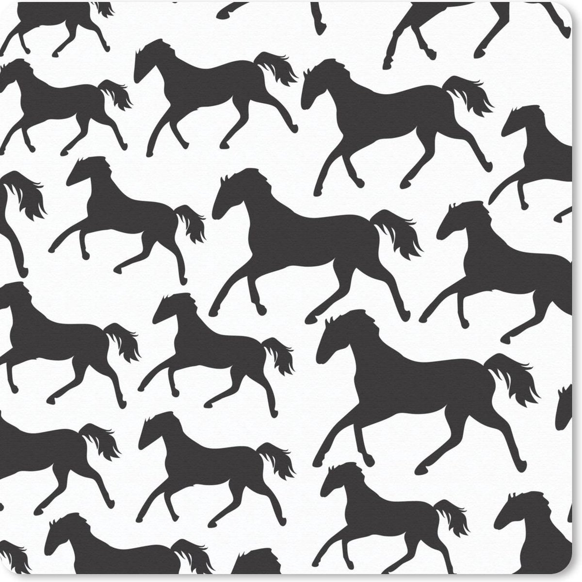 Muismat 20x20 cm - Mousepad Paarden - Zwart - Wit - Meisjes - Kinderen - Meiden - Muismatten