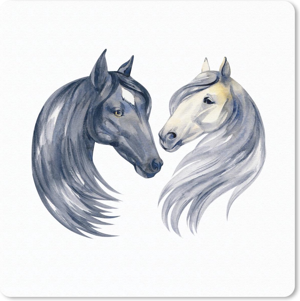 Muismat 20x20 cm - Mousepad Paarden - Waterverf - Wit - Meisjes - Kinderen - Meiden - Muismatten