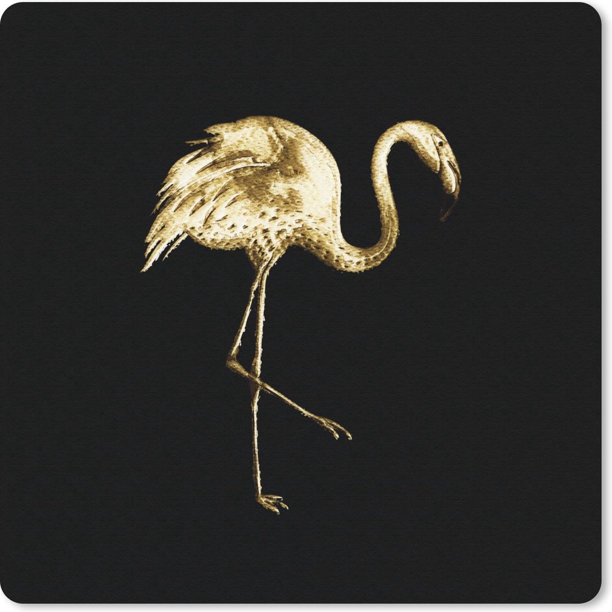 Muismat 30x30 cm - Mousepad Flamingo - Vogel - Goud - Zwart - Muismatten