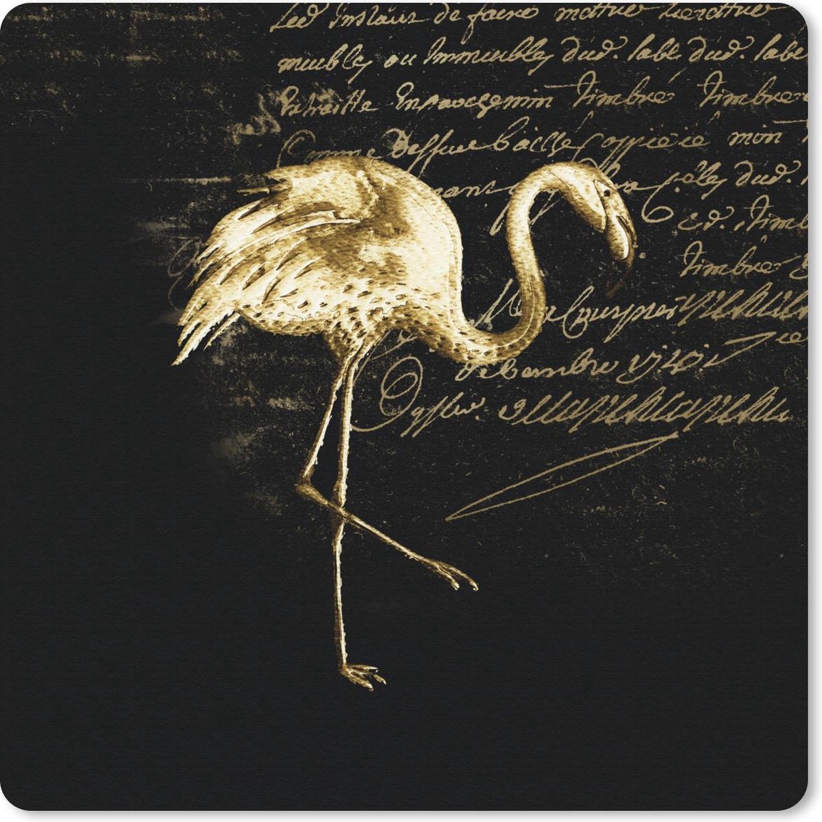 Muismat 20x20 cm - Mousepad Flamingo - Goud - Letters - Muismatten