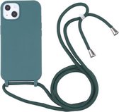 Candy Colors TPU-beschermhoes met lanyard voor iPhone 13 Pro Max (donkergroen)