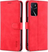 Voor OPPO A16 AZNS Huid Voelen Kalf Textuur Horizontale Flip Lederen Case met Kaartsleuven & Houder & Portemonnee (Rood)