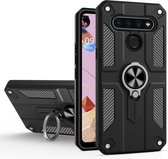 Voor LG K51S koolstofvezelpatroon pc + TPU-beschermhoes met ringhouder (zwart)