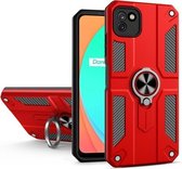 Koolstofvezelpatroon PC + TPU-beschermhoes met ringhouder voor OPPO Realme C11 (rood)