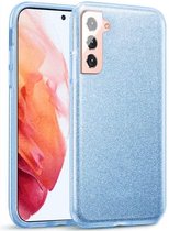 Samsung Galaxy S21 Plus Hoesje Glitters Siliconen TPU Case Blauw - BlingBling Cover