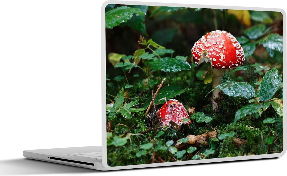Afbeelding van product SleevesAndCases  Laptop sticker - 15.6 inch - Close-up van een rood met witte paddenstoel