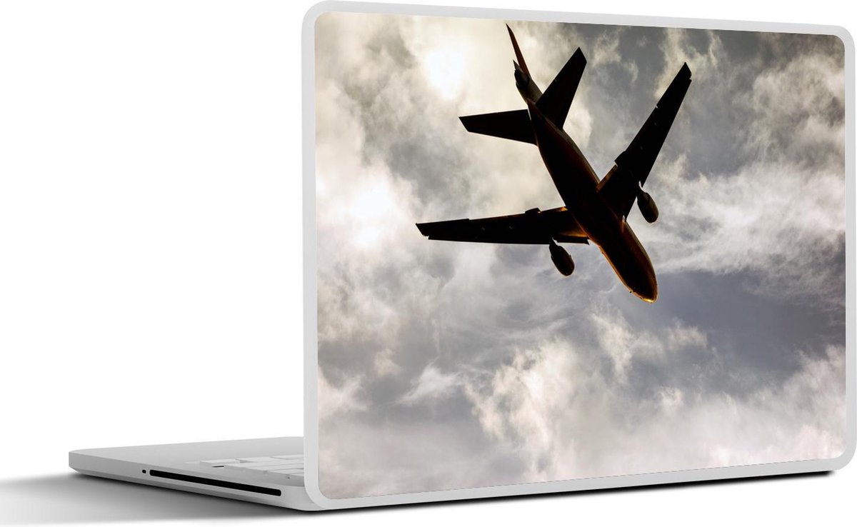 Afbeelding van product SleevesAndCases  Laptop sticker - 12.3 inch - Silhouet van vliegtuig voor wolkenlucht