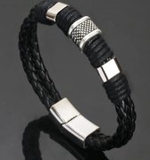 Trendy leren Heren Armband | Gevlochten Touw Mannen | Zwart met Zilver locker | Cadeau voor Hem | Liefde | Stoer Armband