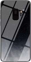 Voor Samsung Galaxy S9+ Sterrenhemel Geschilderd Gehard Glas TPU Schokbestendig Beschermhoes (Star Crescent Moon)