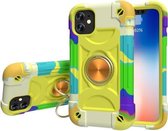 Schokbestendige siliconen + pc-beschermhoes met dubbele ringhouder voor iPhone 11 Pro Max (kleurrijk geelgroen)