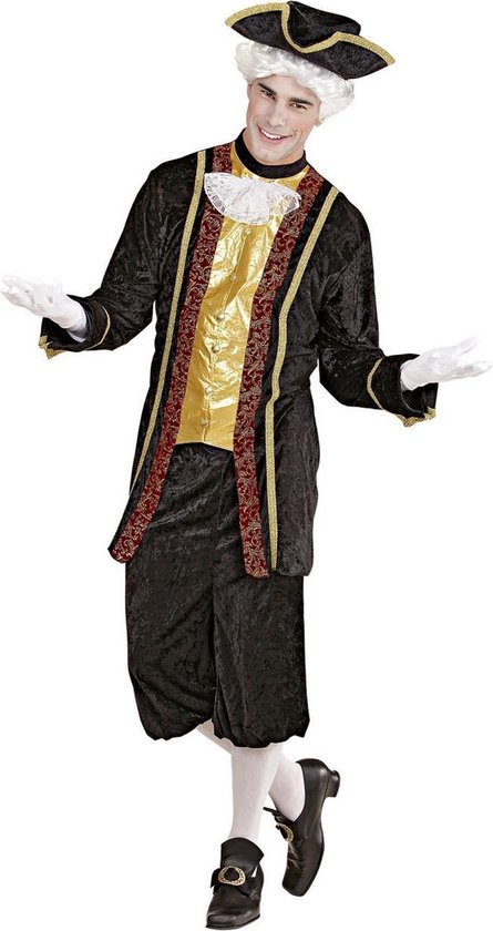 Widmann - Middeleeuwen & Renaissance Kostuum - Venetiaanse Edelman Signore Gondola Kostuum - Zwart - Small - Carnavalskleding - Verkleedkleding