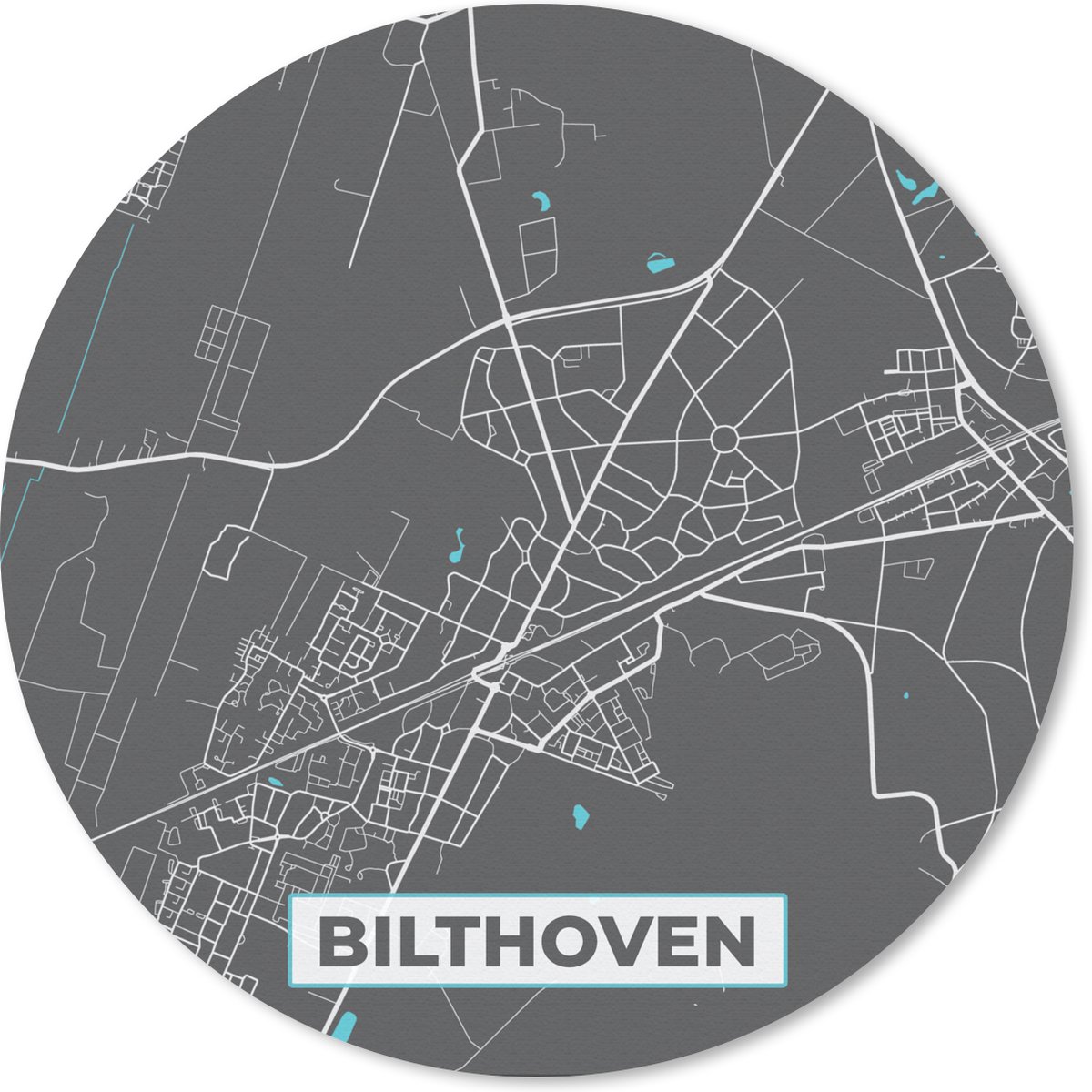 Muismat rond 20x20 cm - Mousepad Stadskaart - Bilthoven - Grijs - Blauw - Ronde muismatten