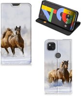 Wallet Book Case Google Pixel 4a Smart Cover Hoesje Paarden