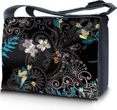 Messengertas / laptoptas 15,6 inch zwart patroon bloemen - Sleevy - laptoptas - schooltas