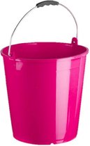 Set van 3x stuks fuchsia roze schoonmaakemmers/huishoudemmers 15 liter 32 x 31 cm - Kunststof emmers met metalen hengsel